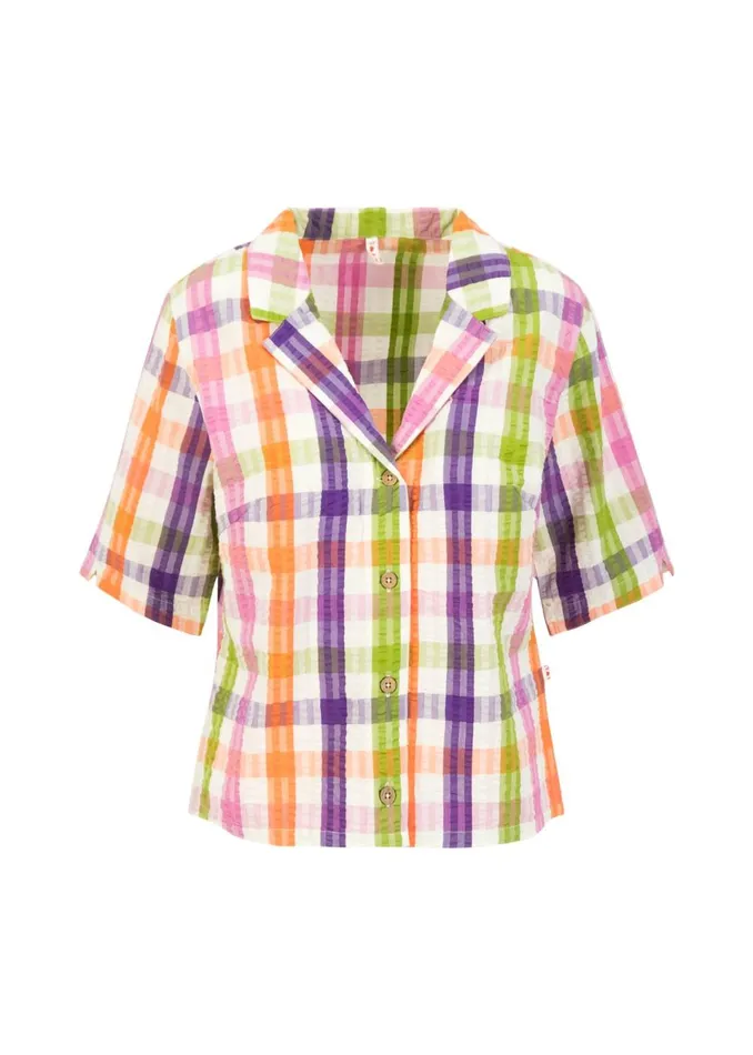 Blutsgeschwister Seersucker Shirt Shimmy Chic Blue Women Tops