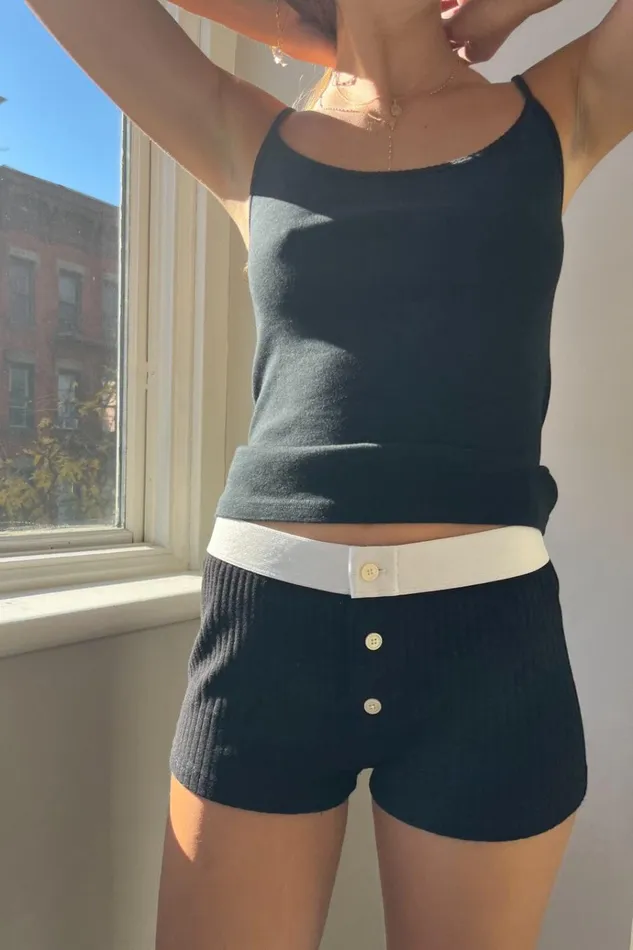 Boy Short Thick Ribbed Underwear Black Women Brandy Melville Matching Sets