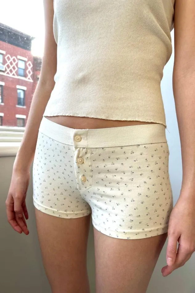 Boyshort Floral Underwear Ivory With Light Blue Floral Women Brandy Melville Intimates