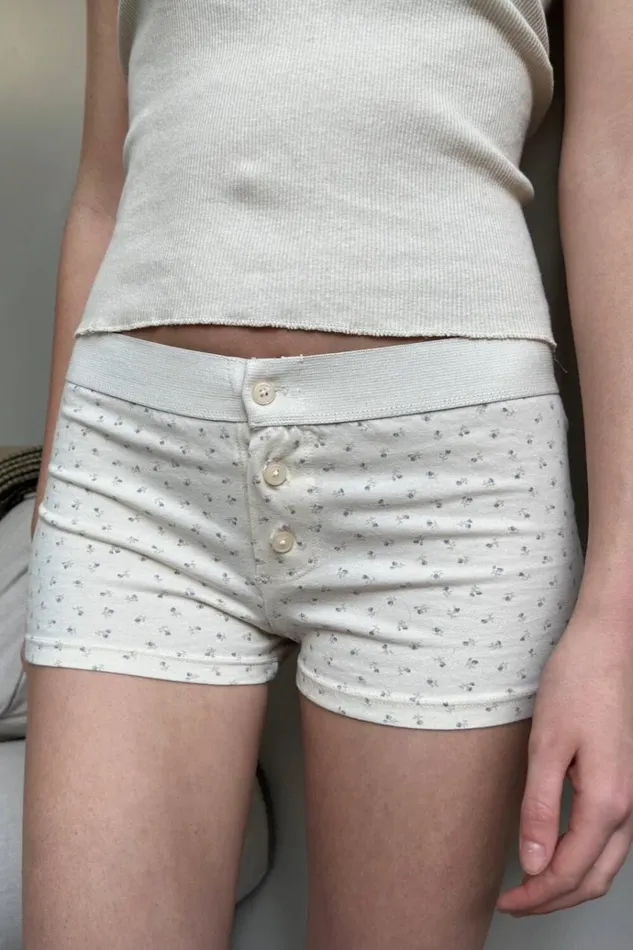 Boyshort Floral Underwear Ivory With Light Blue Floral Women Brandy Melville Intimates