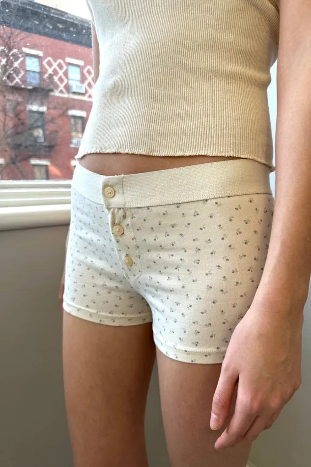 Boyshort Floral Underwear Ivory With Light Blue Floral Women Brandy Melville Intimates