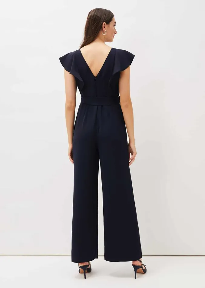 Bridie Frill Bodice Wide Leg Jumpsuit Navy Women Phase Eight Dresses
