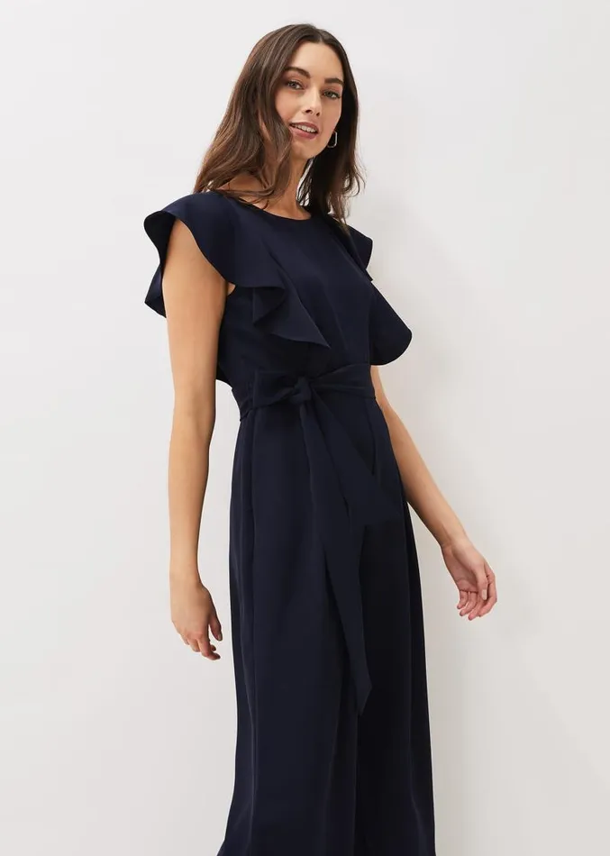 Bridie Frill Bodice Wide Leg Jumpsuit Navy Women Phase Eight Dresses