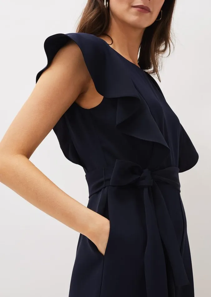 Bridie Frill Bodice Wide Leg Jumpsuit Navy Women Phase Eight Dresses