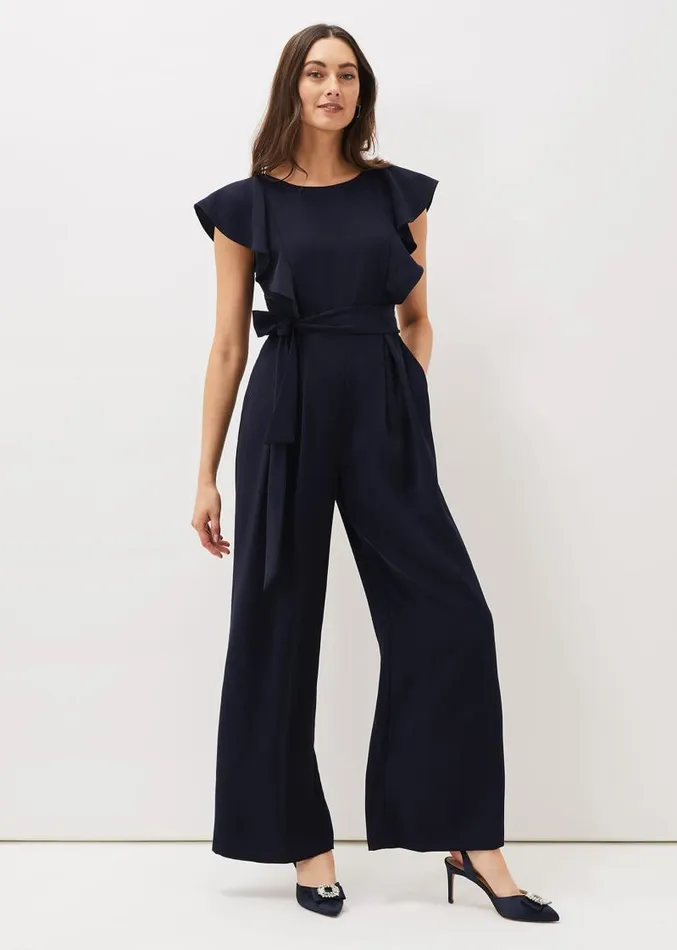 Bridie Frill Bodice Wide Leg Jumpsuit Navy Women Phase Eight Dresses