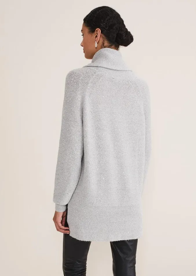 Bronte Cowl Neck Sequin Jumper Silver Women Phase Eight Knitwear