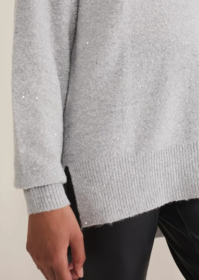 Bronte Cowl Neck Sequin Jumper Silver Women Phase Eight Knitwear