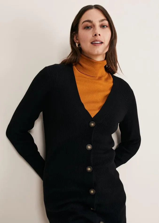 Camille Ribbed Longline Cardigan Black Women Phase Eight Knitwear