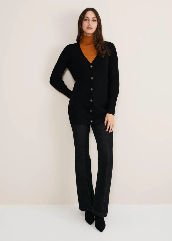 Camille Ribbed Longline Cardigan Black Women Phase Eight Knitwear
