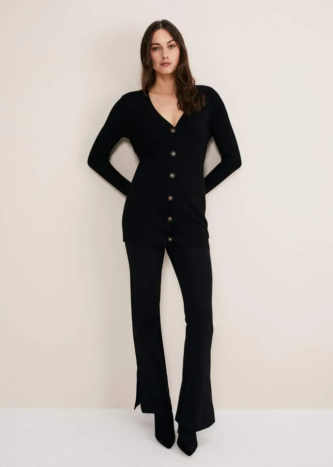 Camille Ribbed Longline Cardigan Black Women Phase Eight Knitwear
