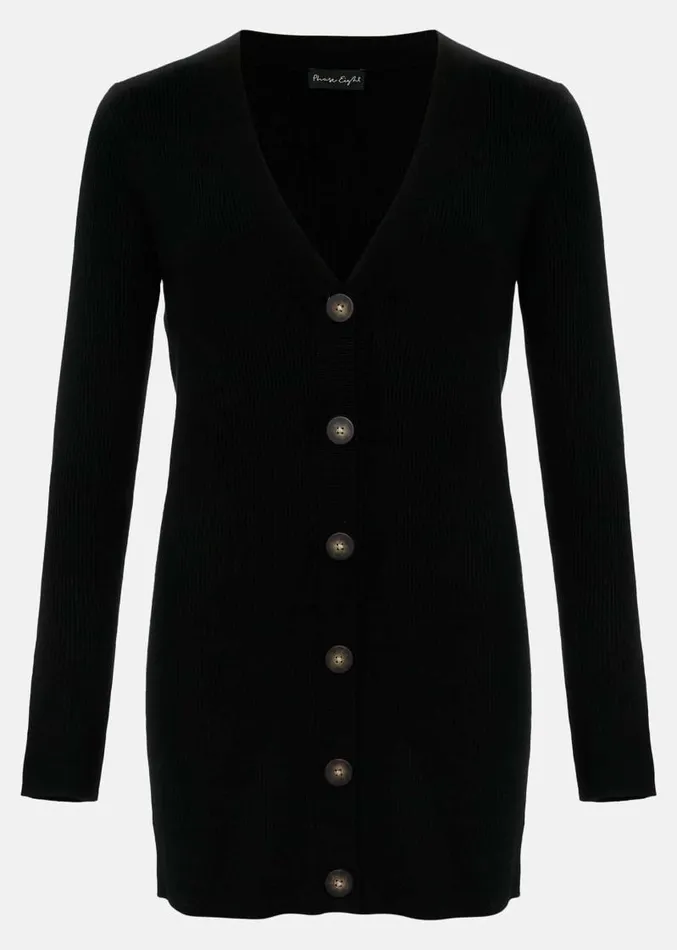 Camille Ribbed Longline Cardigan Black Women Phase Eight Knitwear