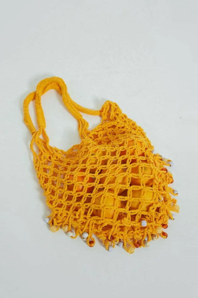 Canary Knit Bag With Beaded Trim Yellow Women Jaded London Knitwear