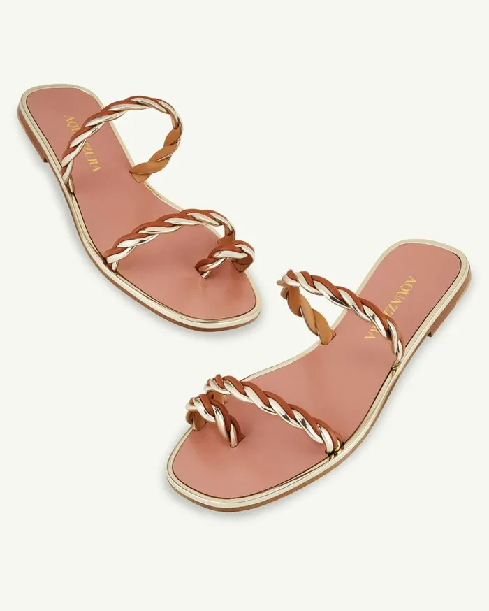 Capalbio Sandal Flat Brown Women Aquazzura Slides and Mules Capalbio Sandal Flat Brown Women Aquazzura Slides and Mules