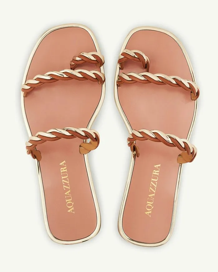 Capalbio Sandal Flat Brown Women Aquazzura Slides and Mules Capalbio Sandal Flat Brown Women Aquazzura Slides and Mules