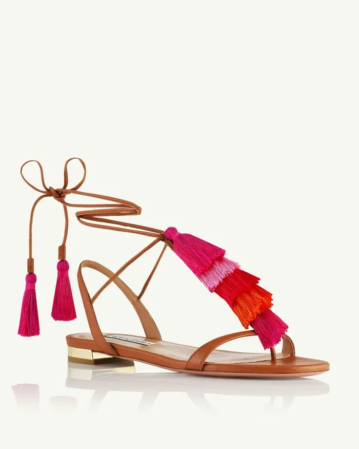 Capri Tassel Sandal Flat Brown Women Aquazzura Flats