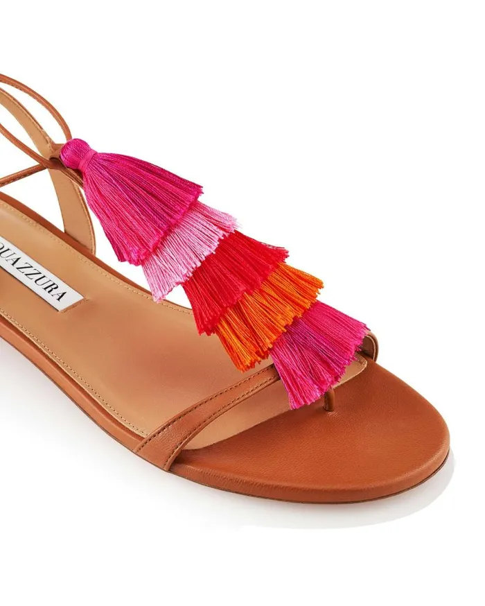 Capri Tassel Sandal Flat Brown Women Aquazzura Flats Capri Tassel Sandal Flat Brown Women Aquazzura Flats