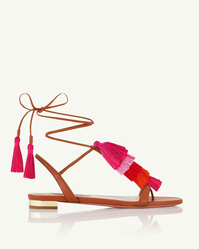 Capri Tassel Sandal Flat Brown Women Aquazzura Flats Capri Tassel Sandal Flat Brown Women Aquazzura Flats