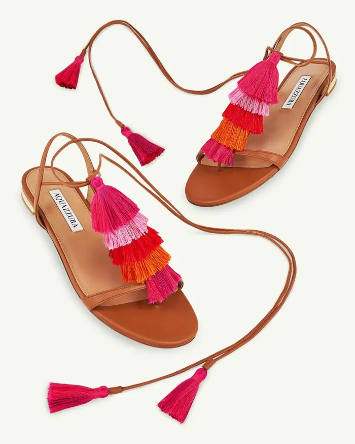 Capri Tassel Sandal Flat Brown Women Aquazzura Flats Capri Tassel Sandal Flat Brown Women Aquazzura Flats