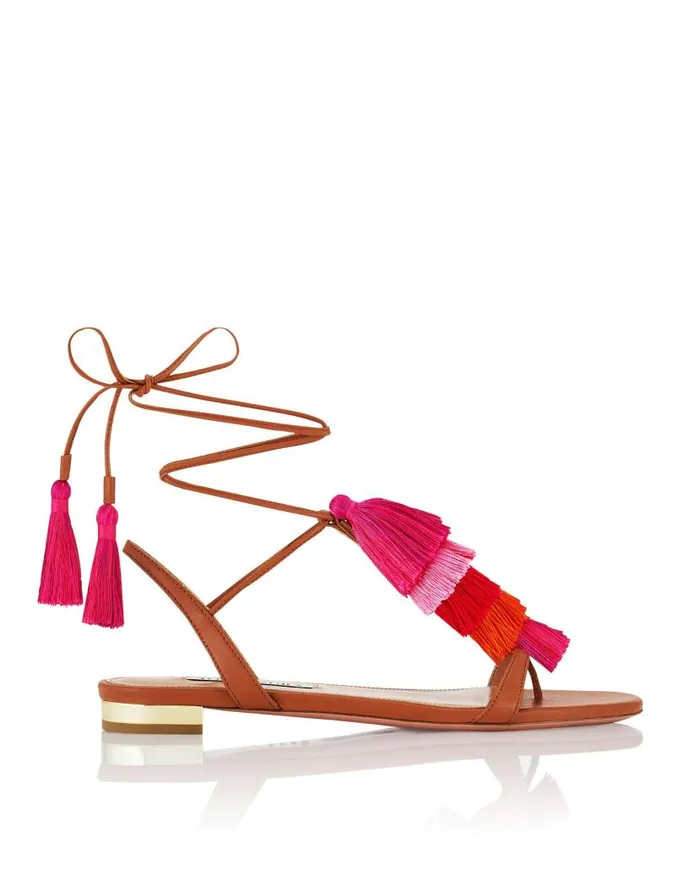 Capri Tassel Sandal Flat Brown Women Aquazzura Flats Capri Tassel Sandal Flat Brown Women Aquazzura Flats