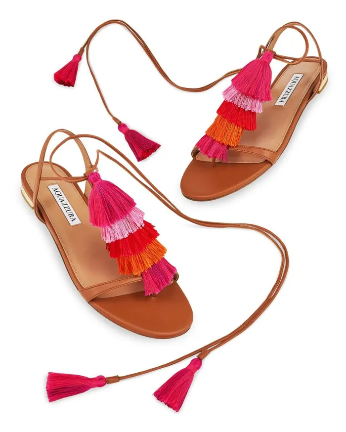 Capri Tassel Sandal Flat Brown Women Aquazzura Flats Capri Tassel Sandal Flat Brown Women Aquazzura Flats