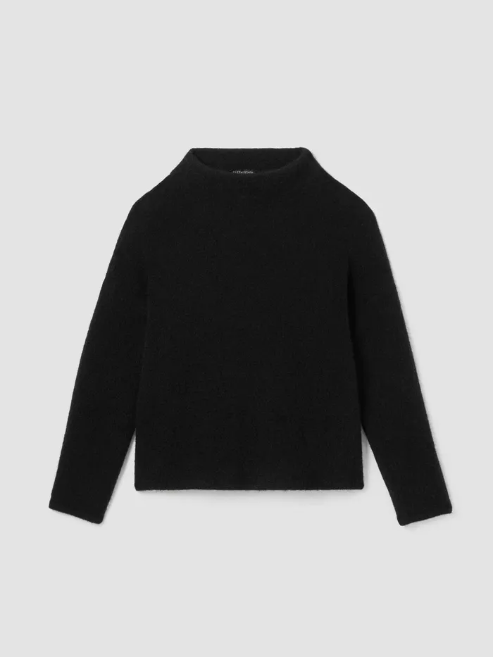 Cashmere Silk Bliss Funnel Neck Top Black Women Eileen Fisher Sweaters and Cardigans