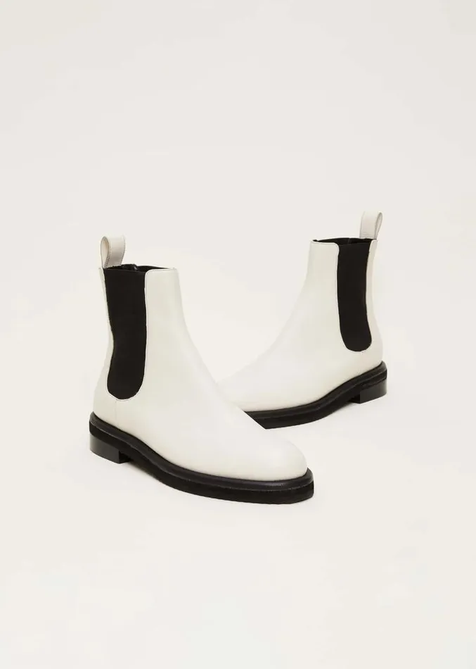 Casual Leather Pull On Ankle Boots Cream Women Phase Eight Heels