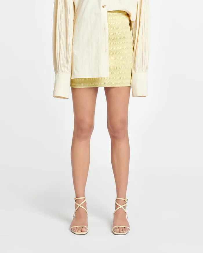 Ceara Smocked Okobor AltLeather Mini Skirt Lemongrass Women Nanushka Bottoms