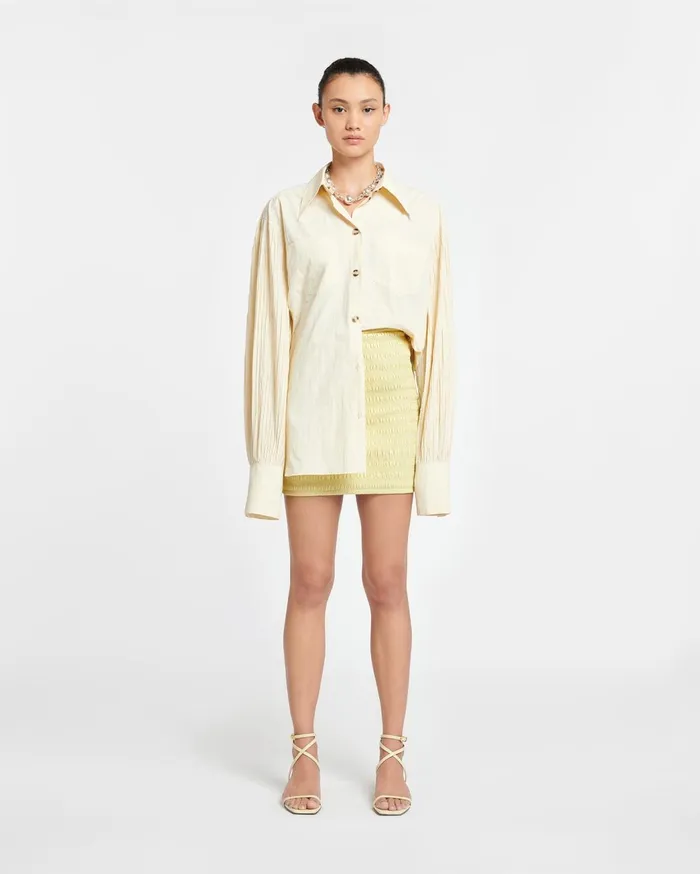 Ceara Smocked Okobor AltLeather Mini Skirt Lemongrass Women Nanushka Bottoms