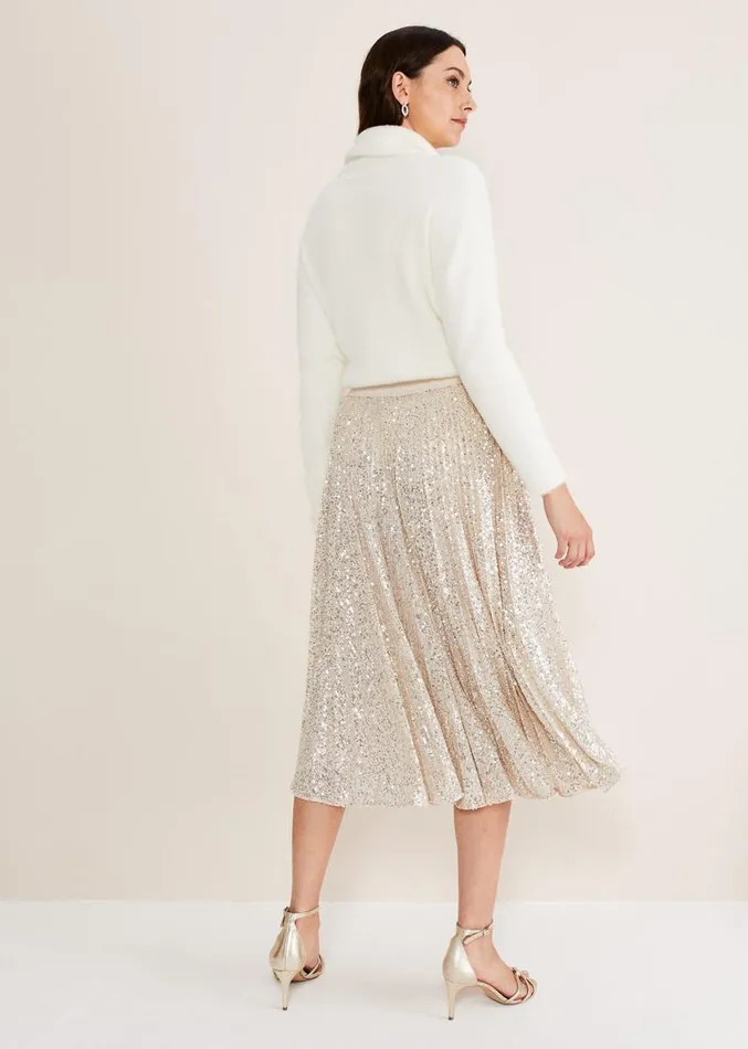 Celeste Sequin Pleat Skirt Silver Women Phase Eight Skirts