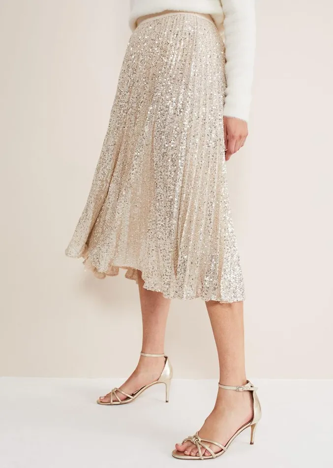 Celeste Sequin Pleat Skirt Silver Women Phase Eight Skirts
