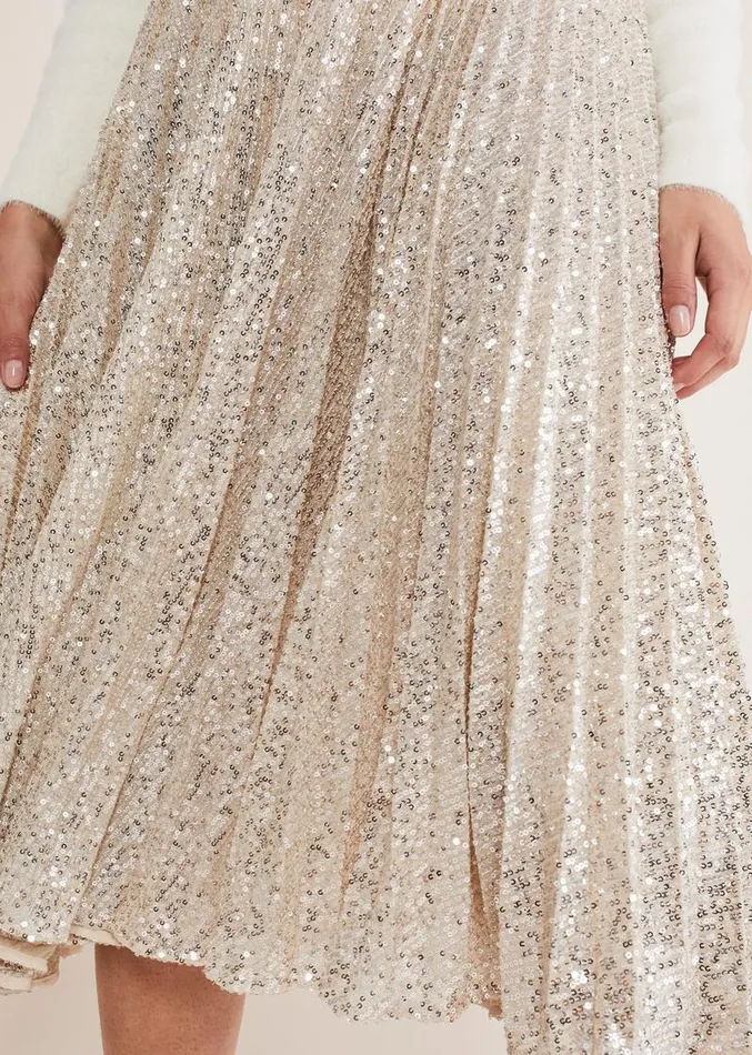 Celeste Sequin Pleat Skirt Silver Women Phase Eight Skirts