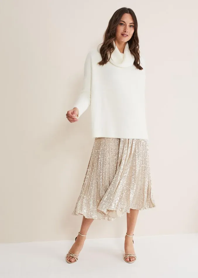 Celeste Sequin Pleat Skirt Silver Women Phase Eight Skirts