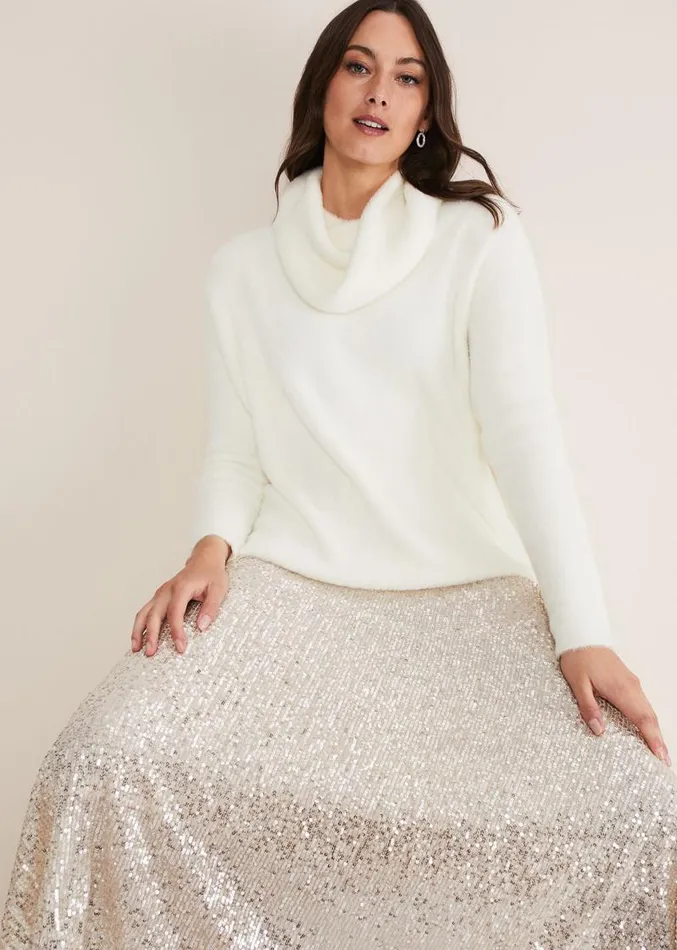 Celeste Sequin Pleat Skirt Silver Women Phase Eight Skirts