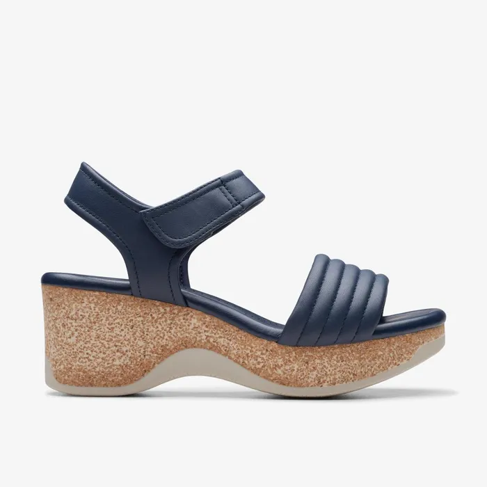 Chelseah Gem Navy Leather Women Clarks Sandals and Flip Flops