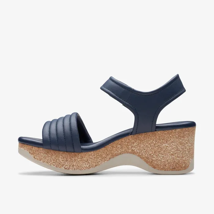 Chelseah Gem Navy Leather Women Clarks Sandals and Flip Flops