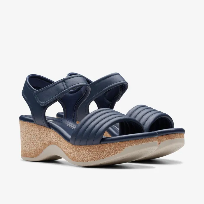 Chelseah Gem Navy Leather Women Clarks Sandals and Flip Flops