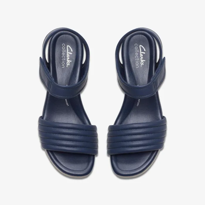 Chelseah Gem Navy Leather Women Clarks Sandals and Flip Flops