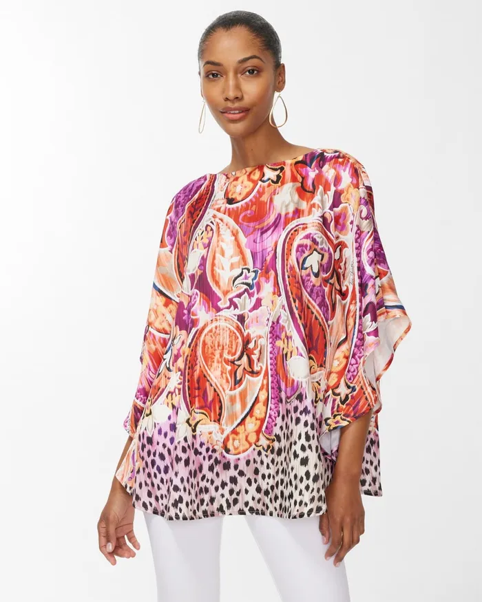 Chico039s 40th Anniversary Paisley Poncho Magenta Orchid Women Tops