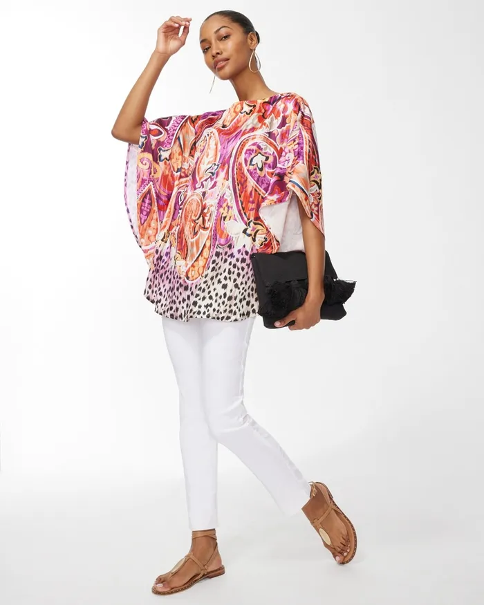 Chico039s 40th Anniversary Paisley Poncho Magenta Orchid Women Tops