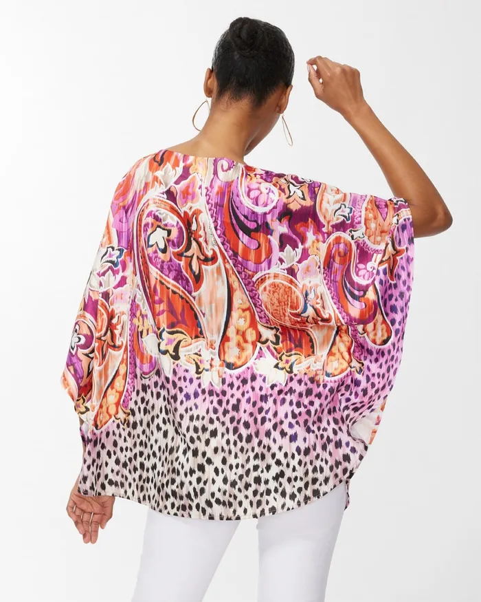 Chico039s 40th Anniversary Paisley Poncho Magenta Orchid Women Tops