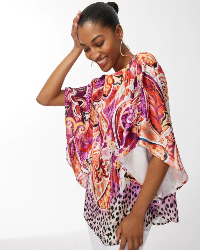 Chico039s 40th Anniversary Paisley Poncho Magenta Orchid Women Tops