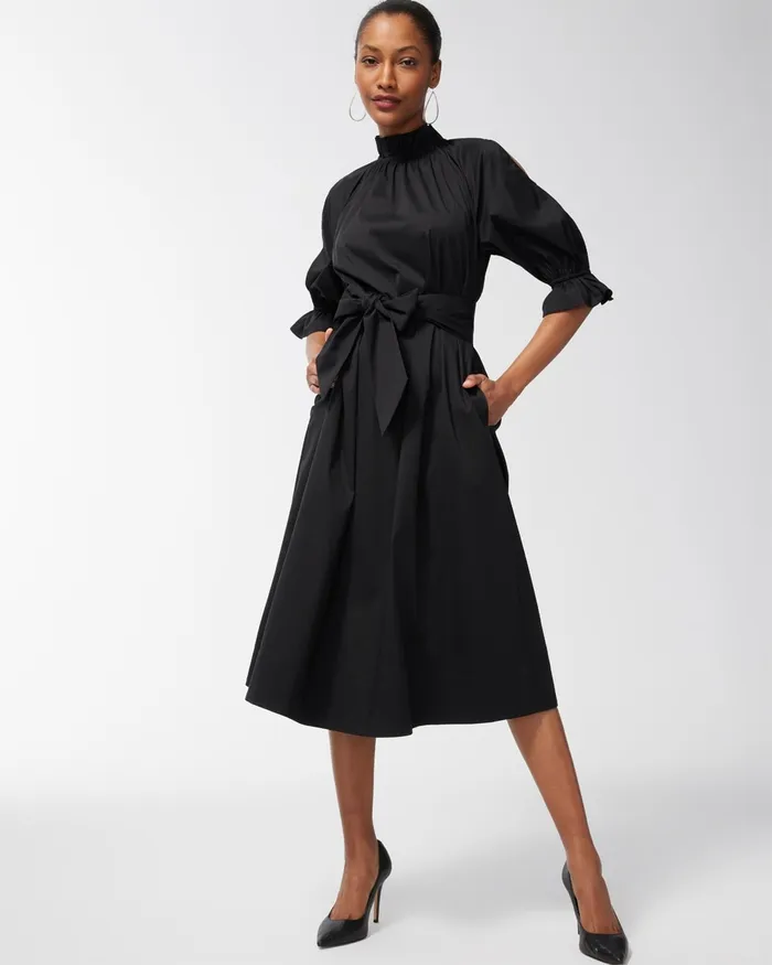 Chico039s Black Label Poplin Cut Out Sleeve Dress Black Women Dresses and Skirts