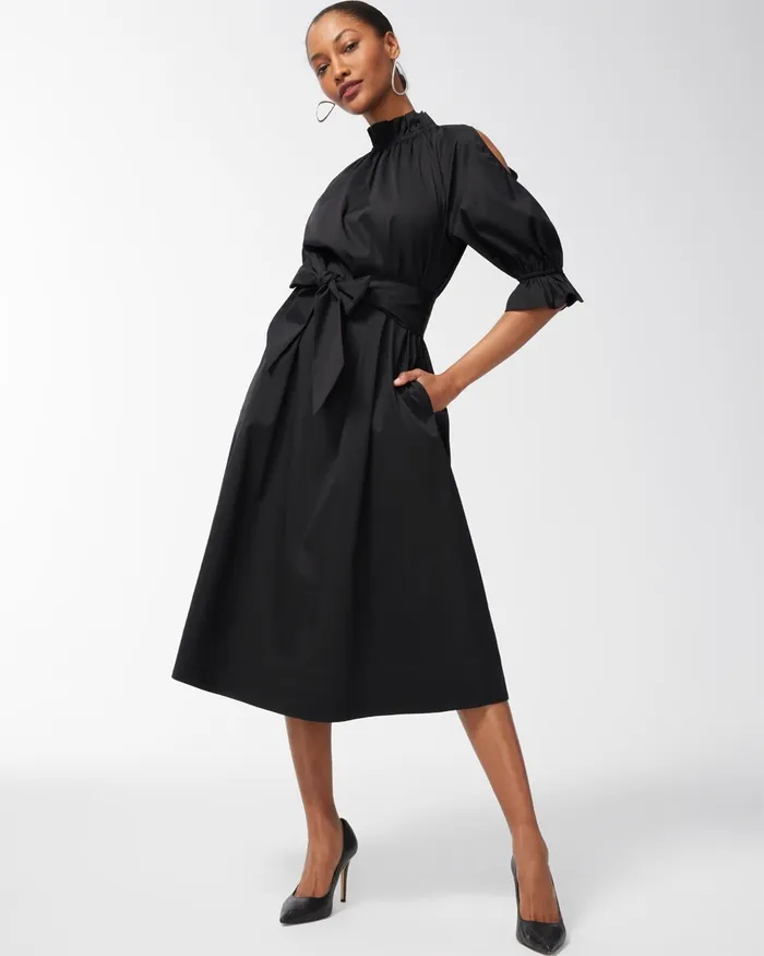 Chico039s Black Label Poplin Cut Out Sleeve Dress Black Women Dresses and Skirts