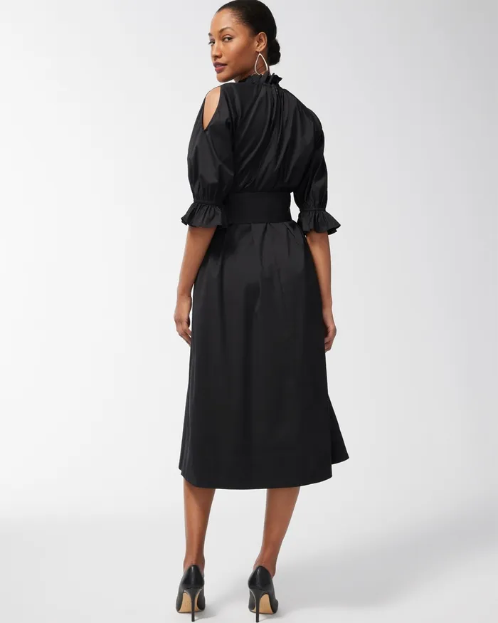 Chico039s Black Label Poplin Cut Out Sleeve Dress Black Women Dresses and Skirts