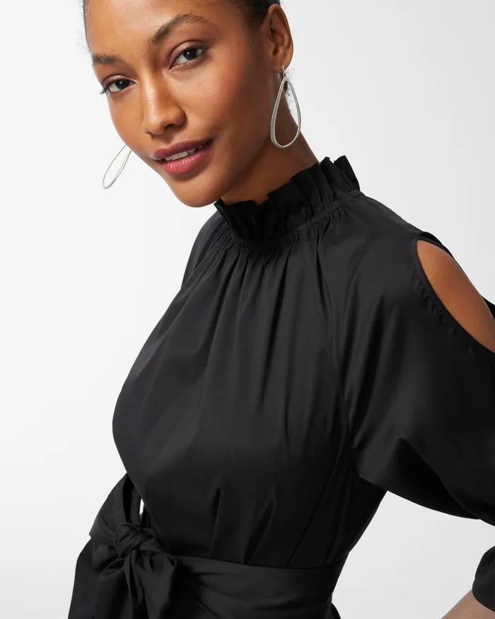 Chico039s Black Label Poplin Cut Out Sleeve Dress Black Women Dresses and Skirts