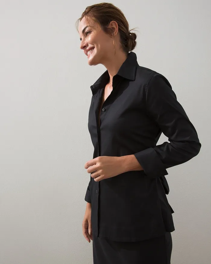 Chico039s Black Label Poplin Tie Front Shirt Black Women Tops