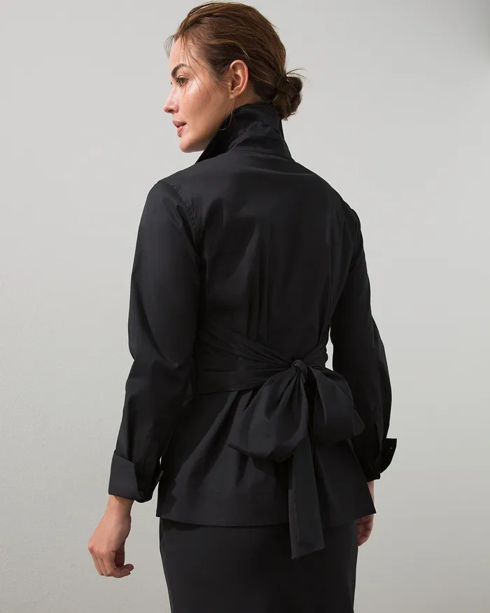 Chico039s Black Label Poplin Tie Front Shirt Black Women Tops