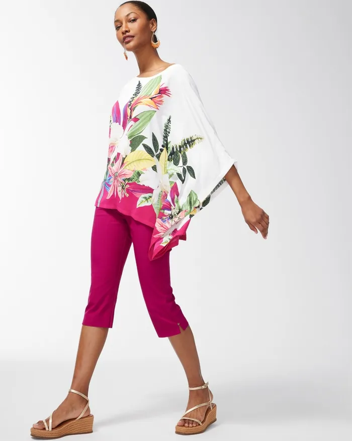 Chico039s Botanical Print Poncho Alabaster Women Ponchos and Ruanas