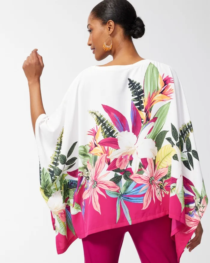 Chico039s Botanical Print Poncho Alabaster Women Ponchos and Ruanas