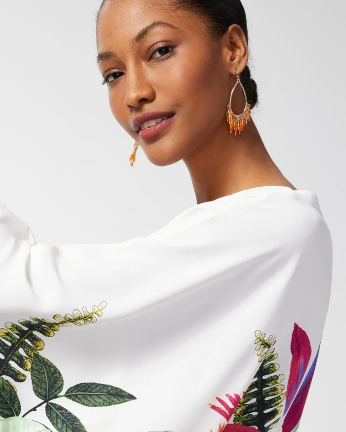Chico039s Botanical Print Poncho Alabaster Women Ponchos and Ruanas